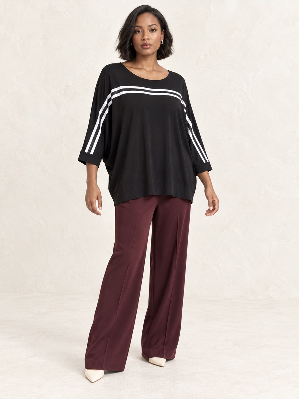 Joseph Ribkoff Rhinestone Racing Stripe Batwing Tunic Top Sz 16